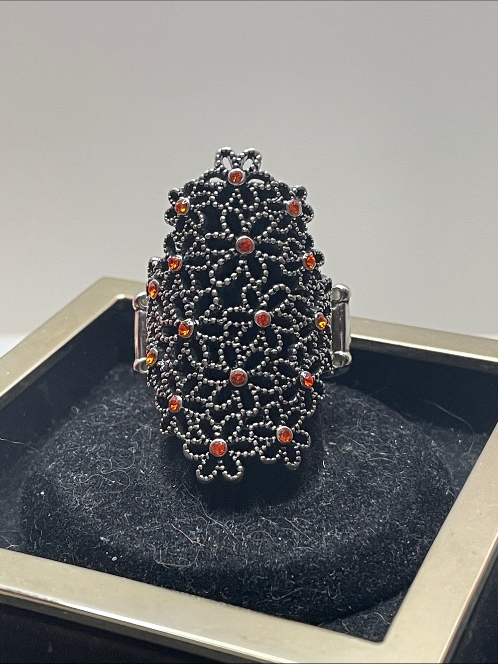 paparazzi Silver-Tone Filigree Ring with Orange Accents